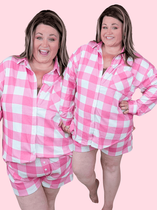 Bari Brushed Plaid PJ Set in Pink-11- Dress/Romp/Jump-with love molly-Styled by Stacked - A Plus Size Women's Boutique in Lakeville, MN