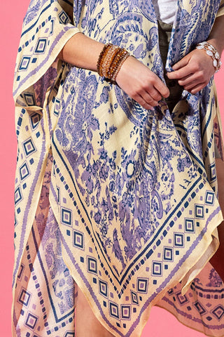 Dahlia Lavender Paisley Kimono on Butter Yellow