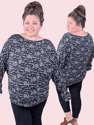 Gwen Slinky Boatneck Top in Black + Taupe Abstract Print-1- ShortSlv/Slvless Tops-WHITE BIRCH-Styled by Stacked - A Plus Size Women's Boutique in Lakeville, MN