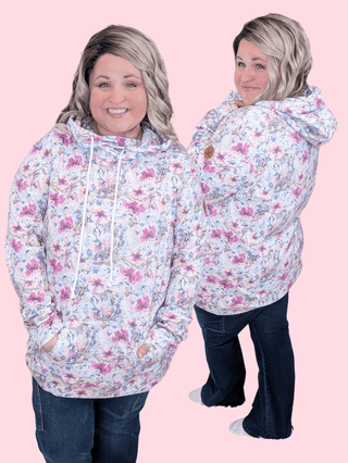 PHC- Ivory + Fuchsia Mix Floral Pullover-3- Hooded Tops-MICHELLE MAE-Styled by Stacked - A Plus Size Women's Boutique in Lakeville, MN