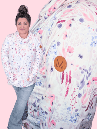 3- Hooded Tops PHC Cloud Funnel Neck Pullover in Pinky Wildflower Garden plus size clothing