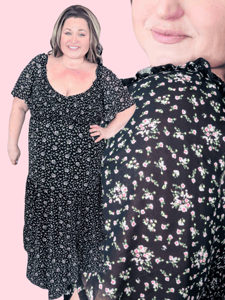Brea Vintage Floral Smocked Maxi Dress in Black-11- Dress/Romp/Jump-WHITE BIRCH-Styled by Stacked - A Plus Size Women's Boutique in Lakeville, MN