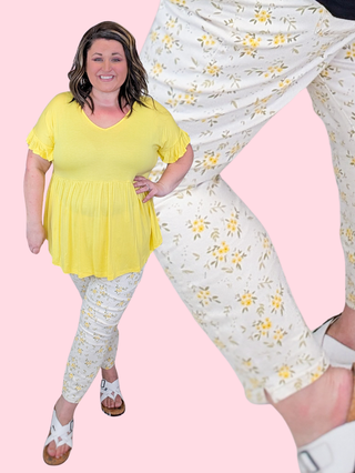 Judy Blue Ivory + Yellow Floral Ankle Skinny