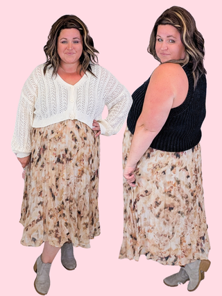 Holland Midi Skirt in Abstract Neutral Floral
