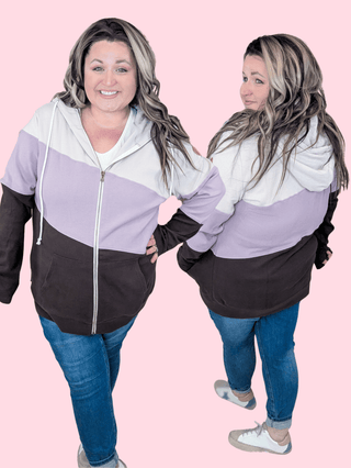 PHC Triple Stretch Full Zip Hoodie in Orchid, Taupe + Brown-3- Hooded Tops-MICHELLE MAE-Styled by Stacked - A Plus Size Women's Boutique in Lakeville, MN