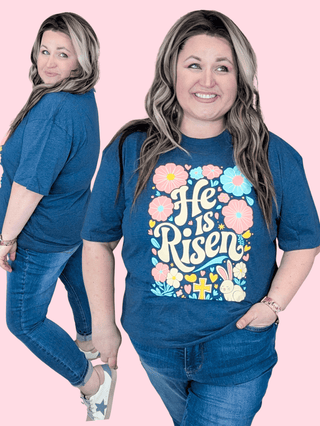 6- Graphic Tops He is Risen + Bunny Tee on Navy *DEAL* plus size clothing