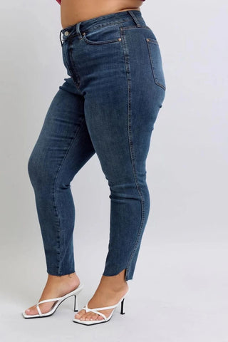 Judy Blue Tummy Control Tulip Hem Skinny Jeans-9- Bottoms Denim-Judy Blue-Styled by Stacked - A Plus Size Women's Boutique in Lakeville, MN