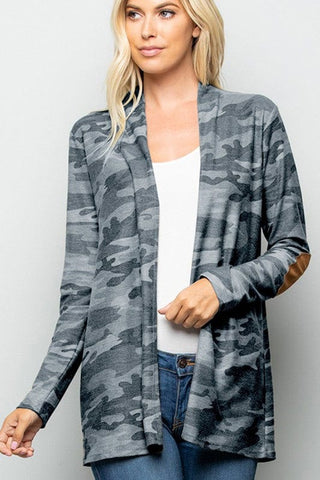 Thea Open Cardigan w/Elbow Patches in Camo-4- Overlayer Tops-HEIMISH-Styled by Stacked - A Plus Size Women's Boutique in Lakeville, MN