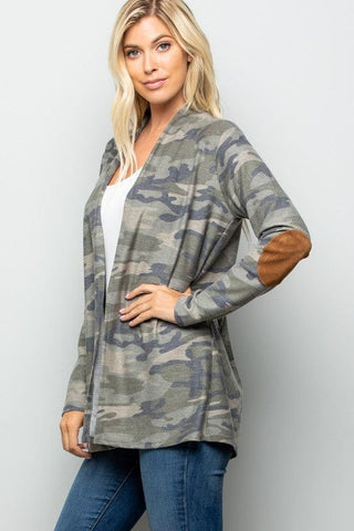 Thea Open Cardigan w/Elbow Patches in Camo-4- Overlayer Tops-HEIMISH-Styled by Stacked - A Plus Size Women's Boutique in Lakeville, MN