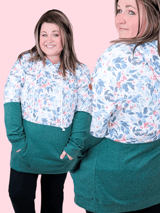 PHC Triple Stretch Pullover Hoodie in Xmas Berry + Evergreen-3- Hooded Tops-MICHELLE MAE-Styled by Stacked - A Plus Size Women's Boutique in Lakeville, MN