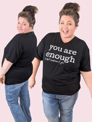 You Are Enough V-Neck Tees (5 colors!)-6- Graphic Tops-Stacked - A Plus Size Boutique-Styled by Stacked - A Plus Size Women's Boutique in Lakeville, MN