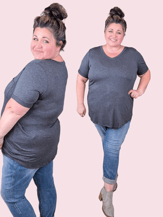 Laurel Pocket Tee in Charcoal-1- ShortSlv/Slvless Tops-HEIMISH-Styled by Stacked - A Plus Size Women's Boutique in Lakeville, MN