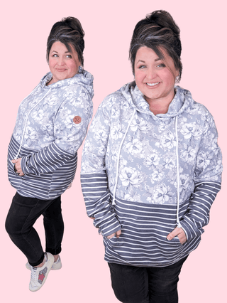 PHC- Triple Stretch Pullover Hoodie in Garden Gray + Stripes-3- Hooded Tops-MICHELLE MAE-Styled by Stacked - A Plus Size Women's Boutique in Lakeville, MN