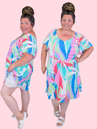 Zoey Flutter Sleeve Dress w/Shorts in Bright Botanicals