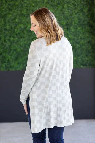Tinley Tissue Weight Pocket Cardigan in Checkers-4- Overlayer Tops-MICHELLE MAE-Styled by Stacked - A Plus Size Women's Boutique in Lakeville, MN