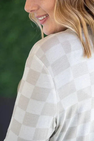 Tinley Tissue Weight Pocket Cardigan in Checkers-4- Overlayer Tops-MICHELLE MAE-Styled by Stacked - A Plus Size Women's Boutique in Lakeville, MN