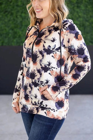 PHC- Cozy Cloud Half Zip Hoodie in Abstract Neutral Floral-2- Long Sleeve Tops-Michelle Mae-Styled by Stacked - A Plus Size Women's Boutique in Lakeville, MN