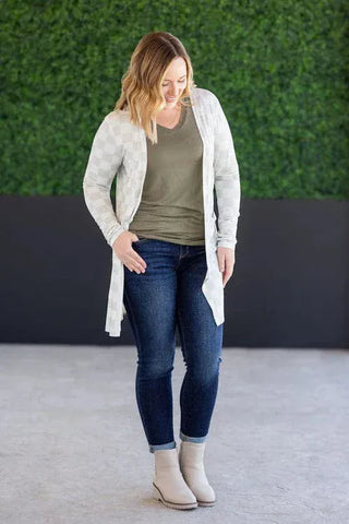 Tinley Tissue Weight Pocket Cardigan in Checkers-4- Overlayer Tops-MICHELLE MAE-Styled by Stacked - A Plus Size Women's Boutique in Lakeville, MN