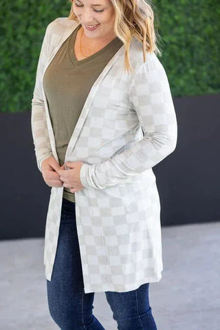 Tinley Tissue Weight Pocket Cardigan in Checkers-4- Overlayer Tops-MICHELLE MAE-Styled by Stacked - A Plus Size Women's Boutique in Lakeville, MN
