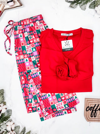 Allegra Blocked Holiday Print Lounge PJ Pants-8- Legging/Lounge/Bralette-MICHELLE MAE-Styled by Stacked - A Plus Size Women's Boutique in Lakeville, MN