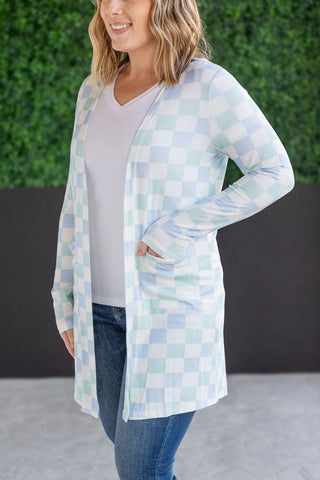 Tinley Tissue Weight Pocket Cardigan in Checkers-4- Overlayer Tops-MICHELLE MAE-Styled by Stacked - A Plus Size Women's Boutique in Lakeville, MN