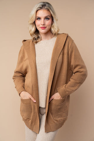 Tobi Sweater Cardigan w/Hood in Camel-4- Overlayer Tops-WHITE BIRCH-Styled by Stacked - A Plus Size Women's Boutique in Lakeville, MN
