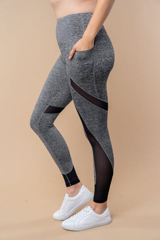 Fallon Heathered Leggings w/Black Mesh Accents-10- Bottoms Non-Denim-WHITE BIRCH-Styled by Stacked - A Plus Size Women's Boutique in Lakeville, MN