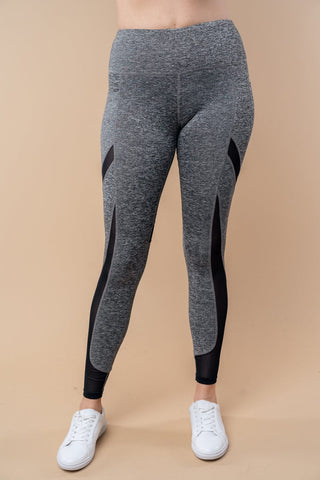 Fallon Heathered Leggings w/Black Mesh Accents-10- Bottoms Non-Denim-WHITE BIRCH-Styled by Stacked - A Plus Size Women's Boutique in Lakeville, MN