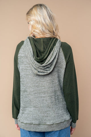 Miranda Heathered Pullover w/Double Hood (2 Colors)-3- Hooded Tops-WHITE BIRCH-Styled by Stacked - A Plus Size Women's Boutique in Lakeville, MN