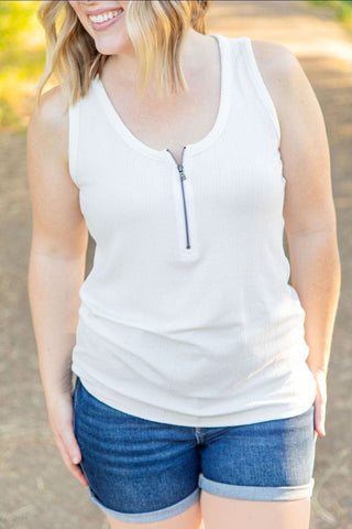 Mila Zipper Front Pointelle Tank in Solids (5 Colors)-1- ShortSlv/Slvless Tops-MICHELLE MAE-Styled by Stacked - A Plus Size Women's Boutique in Lakeville, MN
