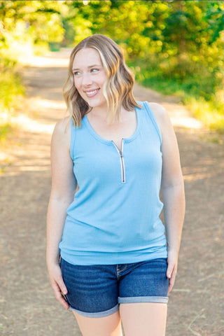 Mila Zipper Front Pointelle Tank in Solids (5 Colors)-1- ShortSlv/Slvless Tops-MICHELLE MAE-Styled by Stacked - A Plus Size Women's Boutique in Lakeville, MN