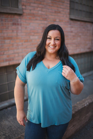 Pocketful of Perfect Vneck Tee w/Dolman Sleeve (11 colors)-1- ShortSlv/Slvless Tops-MICHELLE MAE-Styled by Stacked - A Plus Size Women's Boutique in Lakeville, MN
