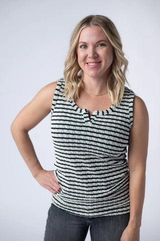 Stella Sweater Knit Slit Neck Tank in Stripes