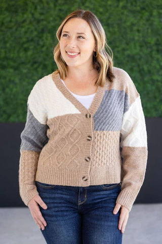 Aianna Colorblock Button Front Cardigan Sweater in Neutrals-4- Overlayer Tops-MICHELLE MAE-Styled by Stacked - A Plus Size Women's Boutique in Lakeville, MN