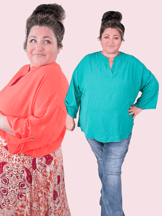 Neve Notched Neck 3/4 Sleeve Blouse w/Button Sleeves (2 Colors)-1- ShortSlv/Slvless Tops-WHITE BIRCH-Styled by Stacked - A Plus Size Women's Boutique in Lakeville, MN