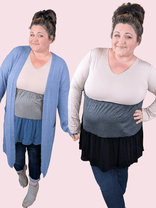 Julia Vneck Tiered Long Sleeve Colorblock Top (2 Colors)-2- Long Sleeve Tops-HEIMISH-Styled by Stacked - A Plus Size Women's Boutique in Lakeville, MN