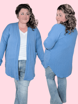 Zoey Urban Ribbed Open Cardigan in Denim Blue-4- Overlayer Tops-HEIMISH-Styled by Stacked - A Plus Size Women's Boutique in Lakeville, MN