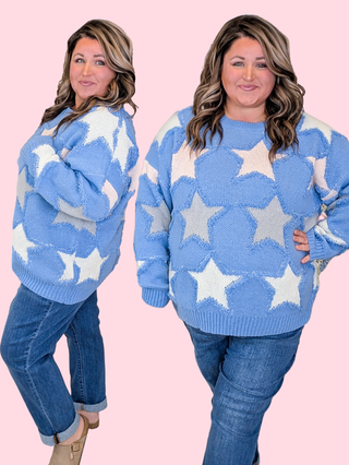 Bonnie Boho Inset Stars Sweater in Blue