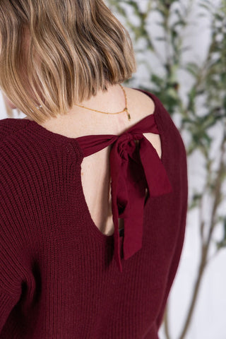 Bethanie Bow Back Sweater in Burgundy-2- Long Sleeve Tops-MICHELLE MAE-Styled by Stacked - A Plus Size Women's Boutique in Lakeville, MN