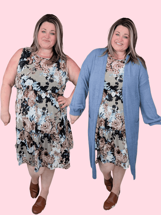 Tyler Tiered Tank Dress in Blue + Mocha Floral-11- Dress/Romp/Jump-HEIMISH-Styled by Stacked - A Plus Size Women's Boutique in Lakeville, MN