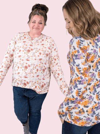 Blair Mockneck Long Sleeve w/Thumbholes in Florals (12 Prints)-2- Long Sleeve Tops-MICHELLE MAE-Styled by Stacked - A Plus Size Women's Boutique in Lakeville, MN