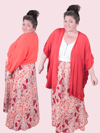 Chelsie Pull On Maxi Skirt in Orange + Fuchsia Boho-10- Bottoms Non-Denim-WHITE BIRCH-Styled by Stacked - A Plus Size Women's Boutique in Lakeville, MN