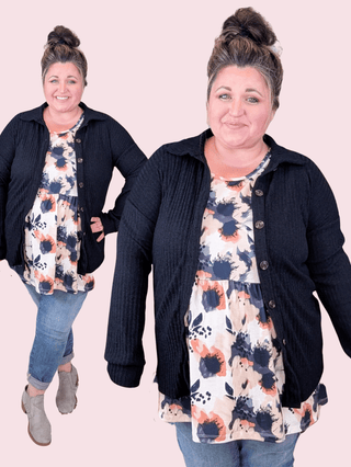 Meredith Ribbed Buttondown Shirket in Black-4- Overlayer Tops-HEIMISH-Styled by Stacked - A Plus Size Women's Boutique in Lakeville, MN