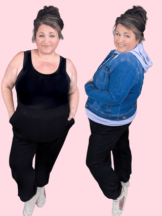 Noelle Scuba Knit Joggers in Black-10- Bottoms Non-Denim-WHITE BIRCH-Styled by Stacked - A Plus Size Women's Boutique in Lakeville, MN