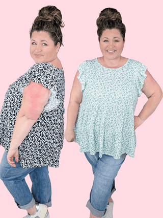 Sonnet Flutter Sleeve Tiered Top in Ivory Ditsy Floral (2 Colors)-1- ShortSlv/Slvless Tops-HEIMISH-Styled by Stacked - A Plus Size Women's Boutique in Lakeville, MN