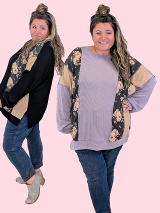 Joey Ribbed Vertical Floral Block Pullover