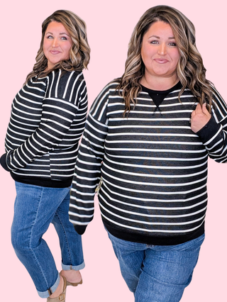 Drew Black + Ivory Striped French Terry Pullover