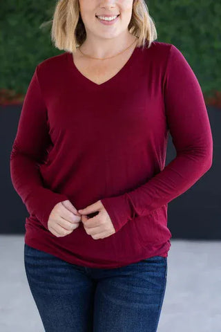 Larissa Premium Vneck Long Sleeve in Solids (13 COLORS)-2- Long Sleeve Tops-MICHELLE MAE-Styled by Stacked - A Plus Size Women's Boutique in Lakeville, MN