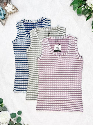 Stella Sweater Knit Slit Neck Tank in Stripes-1- ShortSlv/Slvless Tops-MICHELLE MAE-Styled by Stacked - A Plus Size Women's Boutique in Lakeville, MN