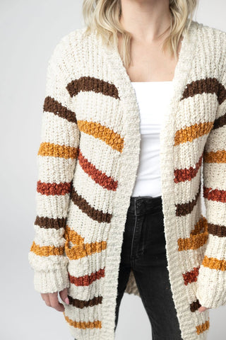 Dorothy Luxe Popcorn Cardigan w/Pockets in Fall Stripes